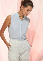 Women's Stand Collar Sleeveless Blouse In Cloud Blue | Femstylo - SJB-DIAMOND ELITES