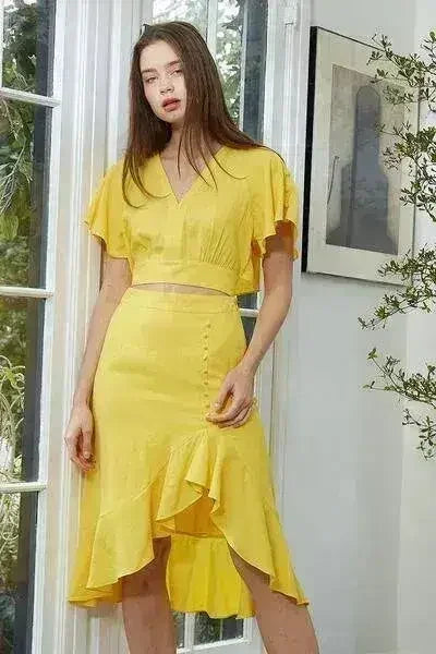 Women's Tie Waist Cape Sleeve Cropped Blouse in Yellow | Femstylo - SJB-DIAMOND ELITES