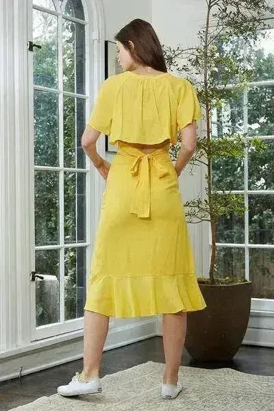 Women's Tie Waist Cape Sleeve Cropped Blouse in Yellow | Femstylo - SJB-DIAMOND ELITES