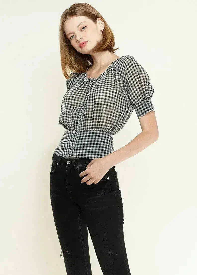 Button Down Peplum Cropped Blouse in Black | Femstylo - SJB-DIAMOND ELITES