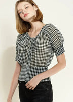 Button Down Peplum Cropped Blouse in Black | Femstylo - SJB-DIAMOND ELITES