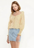 Smocked Cuff Button Front Peplum Blouse in Yellow | Femstylo - SJB-DIAMOND ELITES