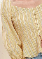 Smocked Cuff Button Front Peplum Blouse in Yellow | Femstylo - SJB-DIAMOND ELITES