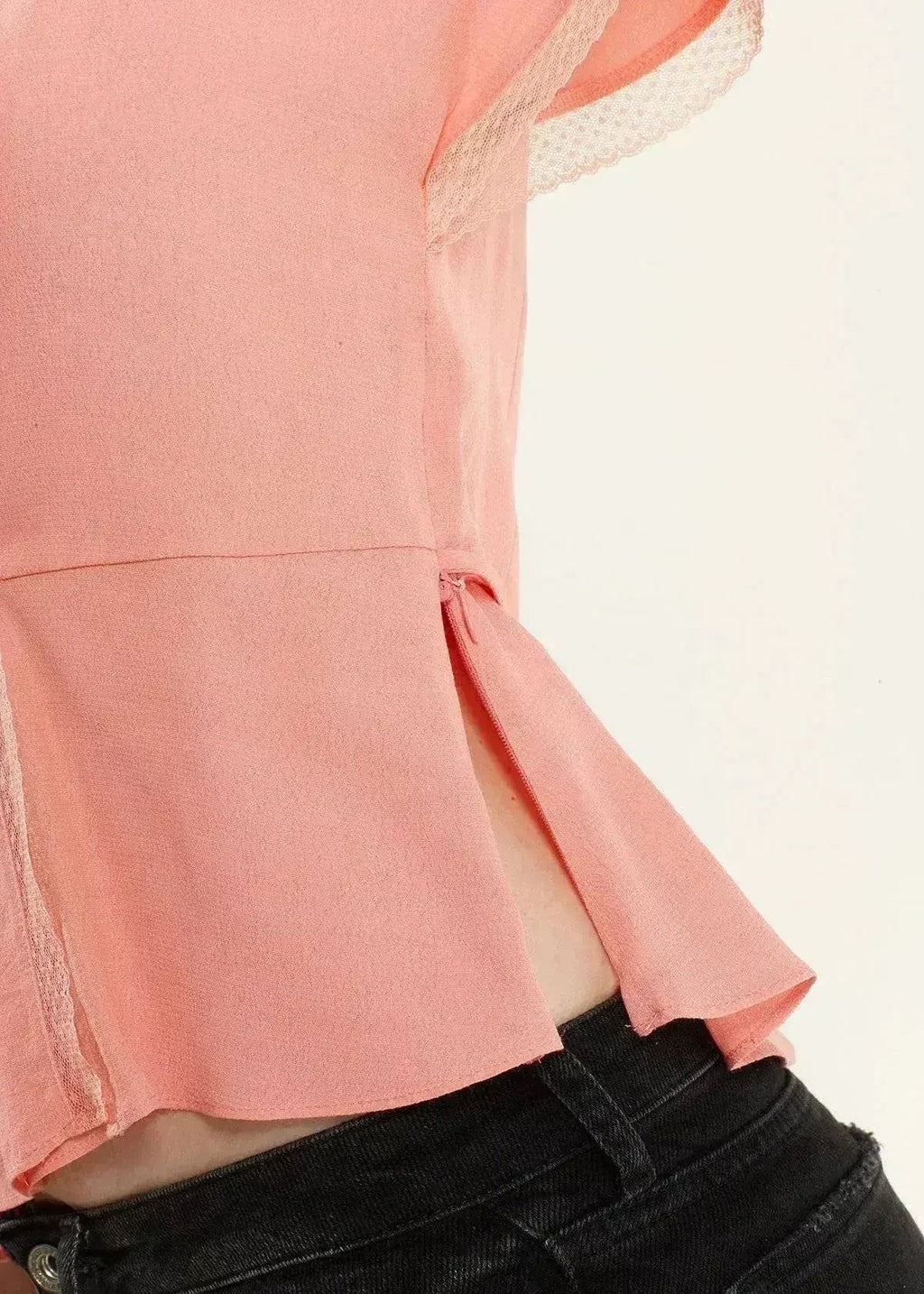 Women's Lace Trim Cape Sleeve Wrap Blouse in Coral | Femstylo - SJB-DIAMOND ELITES