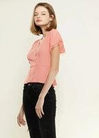 Women's Lace Trim Cape Sleeve Wrap Blouse in Coral | Femstylo - SJB-DIAMOND ELITES