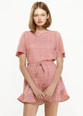 Women's Grid Print Crew Neck Blouse in Pink | Femstylo - SJB-DIAMOND ELITES