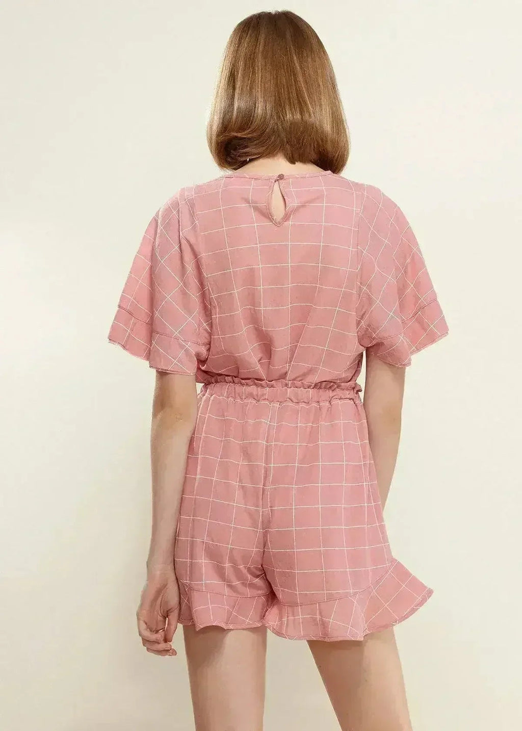 Women's Grid Print Crew Neck Blouse in Pink | Femstylo - SJB-DIAMOND ELITES