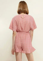 Women's Grid Print Crew Neck Blouse in Pink | Femstylo - SJB-DIAMOND ELITES