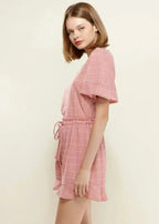 Women's Grid Print Crew Neck Blouse in Pink | Femstylo - SJB-DIAMOND ELITES