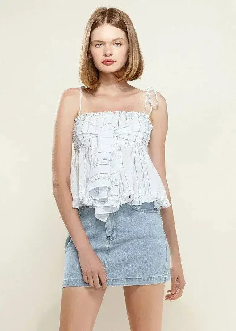 Women's Tie Front Flared Cami Blouse in Oceanstripe | Femstylo - SJB-DIAMOND ELITES