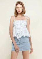 Women's Tie Front Flared Cami Blouse in Oceanstripe | Femstylo - SJB-DIAMOND ELITES