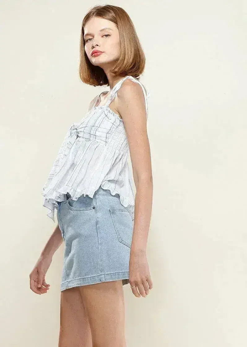 Women's Tie Front Flared Cami Blouse in Oceanstripe | Femstylo - SJB-DIAMOND ELITES
