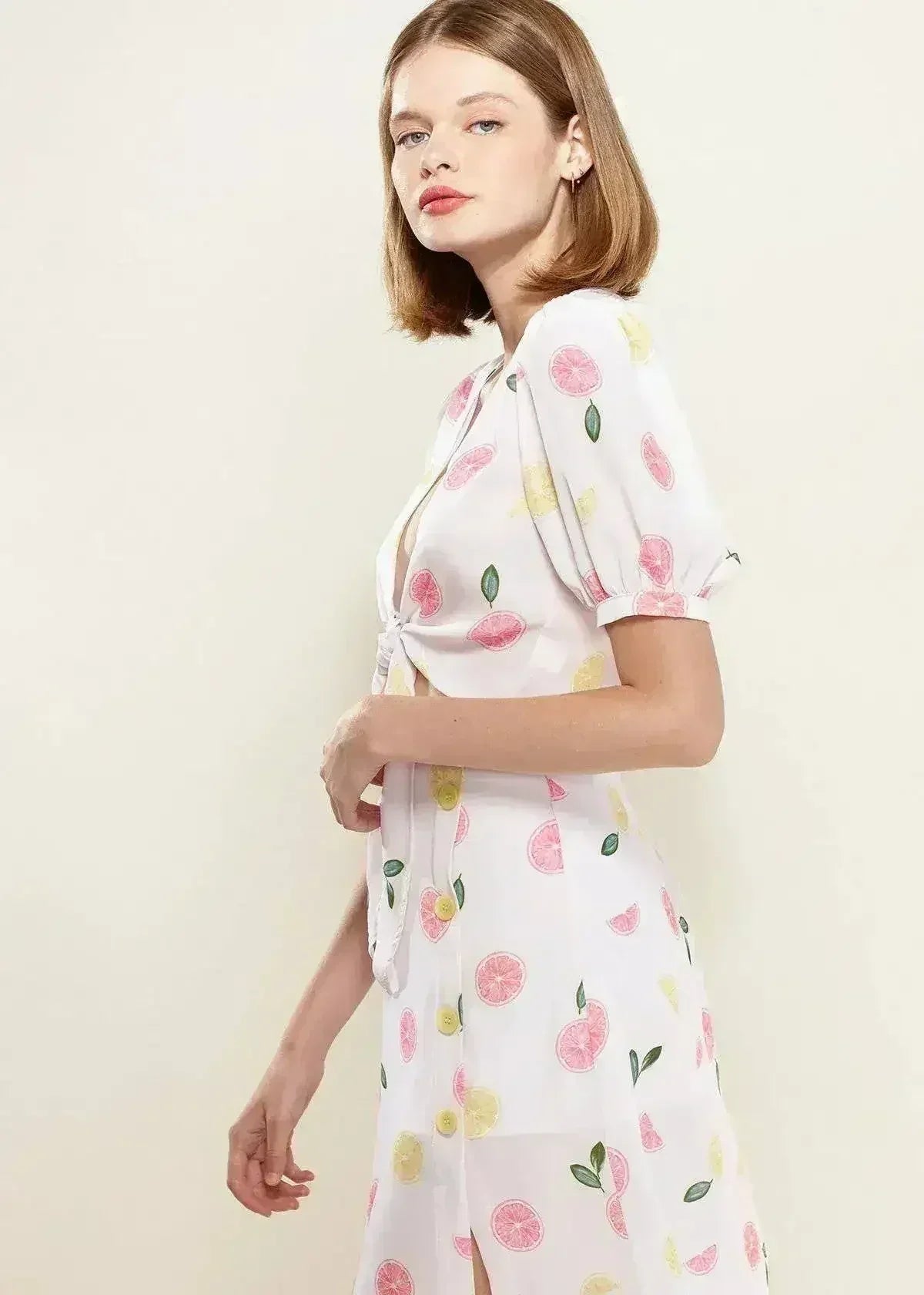 Fruit Punch Tie Hem Open Front Blouse in Fruit Punch | Femstylo - SJB-DIAMOND ELITES