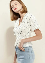 Women's Triangle Print Puff Sleeve Blouse in White triangle | Femstylo - SJB-DIAMOND ELITES