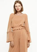 Women's Fringe Cuff Bell Sleeve Top in Apricot - SJB-DIAMOND ELITES