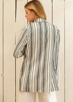 Blue White Stripe Blazer | Double Breasted Tweed Jacket - Femstylo