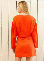 Women's Button Front Long Sleeve Crop Top in Poppy - SJB-DIAMOND ELITES