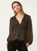 V-neck Puff Sleeve Blouse in Leopard Hunt | Femstylo - SJB-DIAMOND ELITES