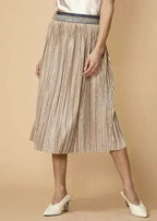 Women's Glitter Waistband Pleated Skirt in Champagne