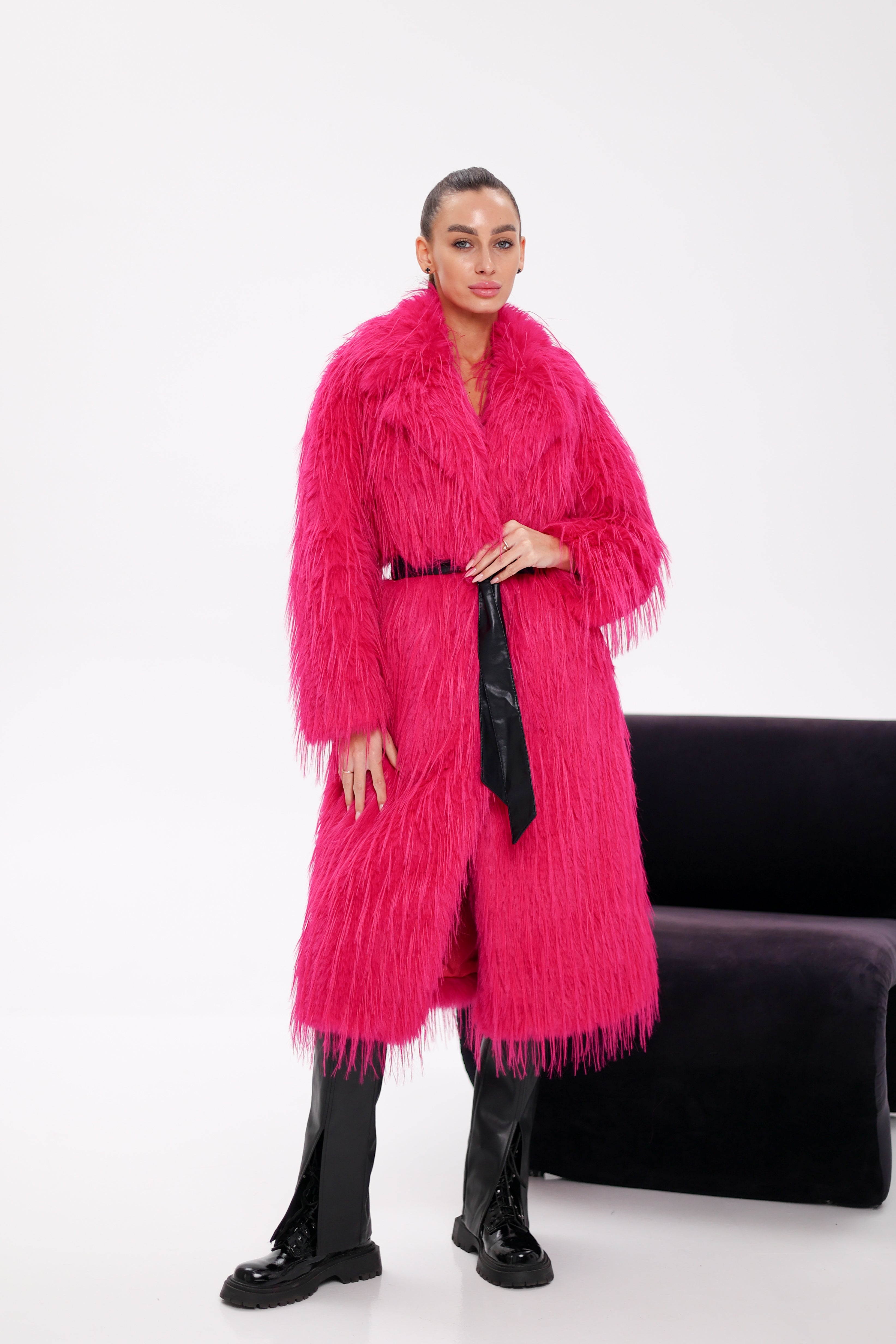 Faux Ostrich Effect Fur Coat - SJB-DIAMOND ELITES