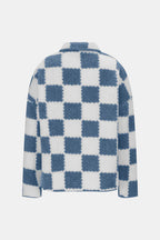 Elegant Checkered Snap Down Long Sleeve Teddy Jacket Soft & Warm Colorful Jacket Stevvex