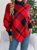 Plaid Turtleneck Batwing Sleeve Sweater - SJB-DIAMOND ELITES