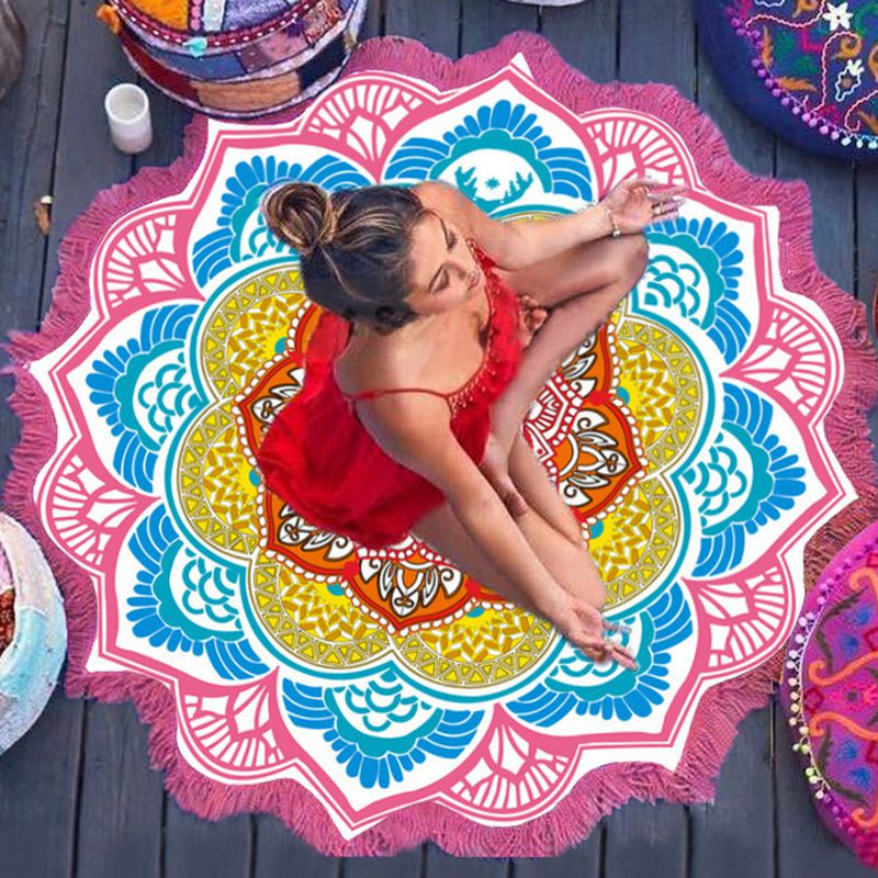 Polygon Printing Tassel Round Bath Towel Yoga Mat Pi-Mart