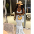 Knitted Crochet 2 Piece Skirt Sets Sexy Ruffle Elegant Fringe Tassel Dress 2024 Summer Outfits Crop Top Two Piece Skirt Sets Purplish Diva