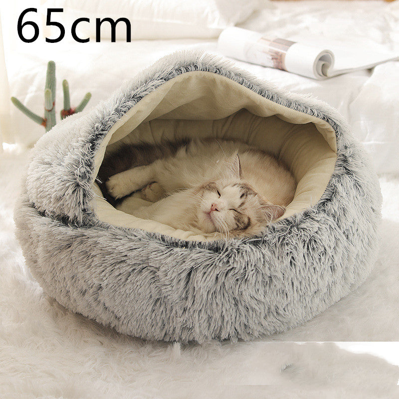 2 In 1 Dog And Cat Bed Pet Winter Bed Round Plush Warm Bed House Soft Long Plush Pets Bed Pi-Mart