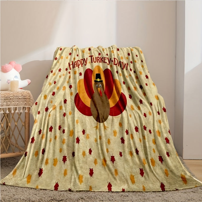 1pc Thanksgiving Happy Turkey Print Blanket, Sherpa Blanket, Soft Warm Throw Blanket Nap Blanket For Couch Sofa Office Bed Camping Travel, Multi-purpose Gift Blanket For All Season Lootquake LLC
