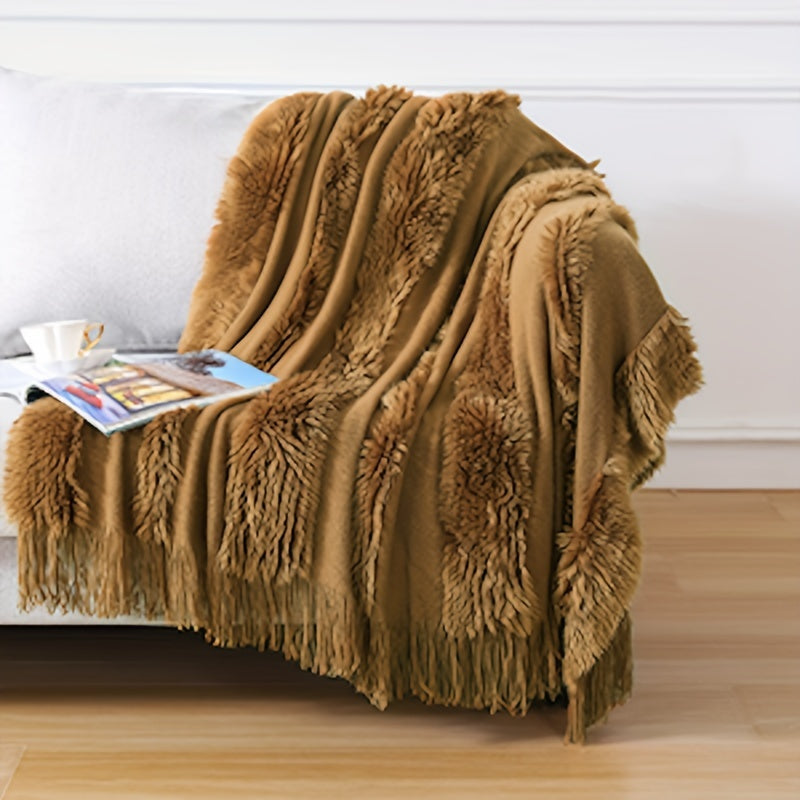 1pc Cozy Chunky Knit Throw Blanket with Tassels - Plush, Lightweight, and Unique Home Decor Accent for Couch, Bed, or Sofa Lootquake LLC