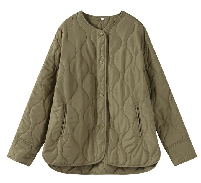 Women's Jacket Loose Round Neck Quilted Jacket Pi-Mart