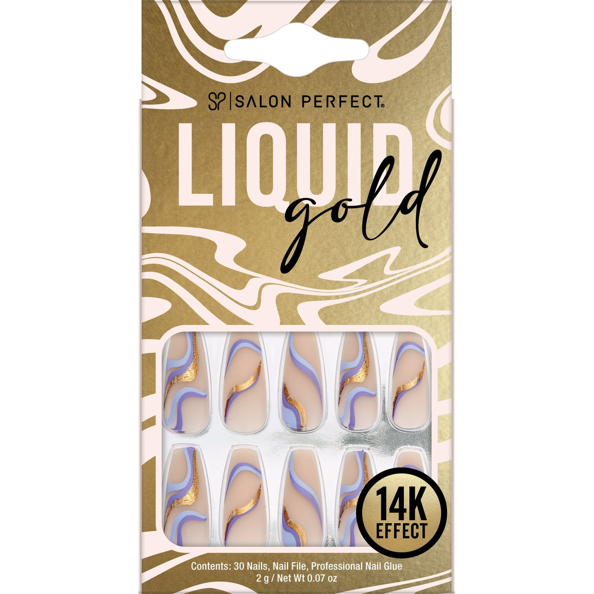 Salon Perfect Artificial Nails, 128 Liquid Gold Purple Swirl, File & Glue Included, 30 Nails EasyOptionXY LLC