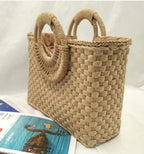 Wooden handle beach bag handbag Pi-Mart
