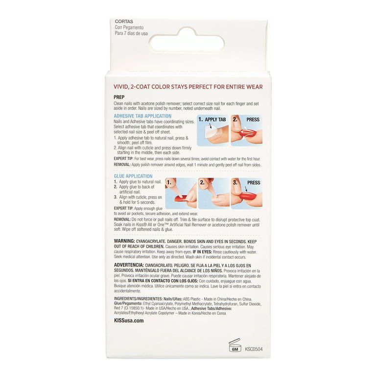 KISS Salon Color Solid Color Fake Nails, White, Short Square, 'Landslide', 31 Ct.