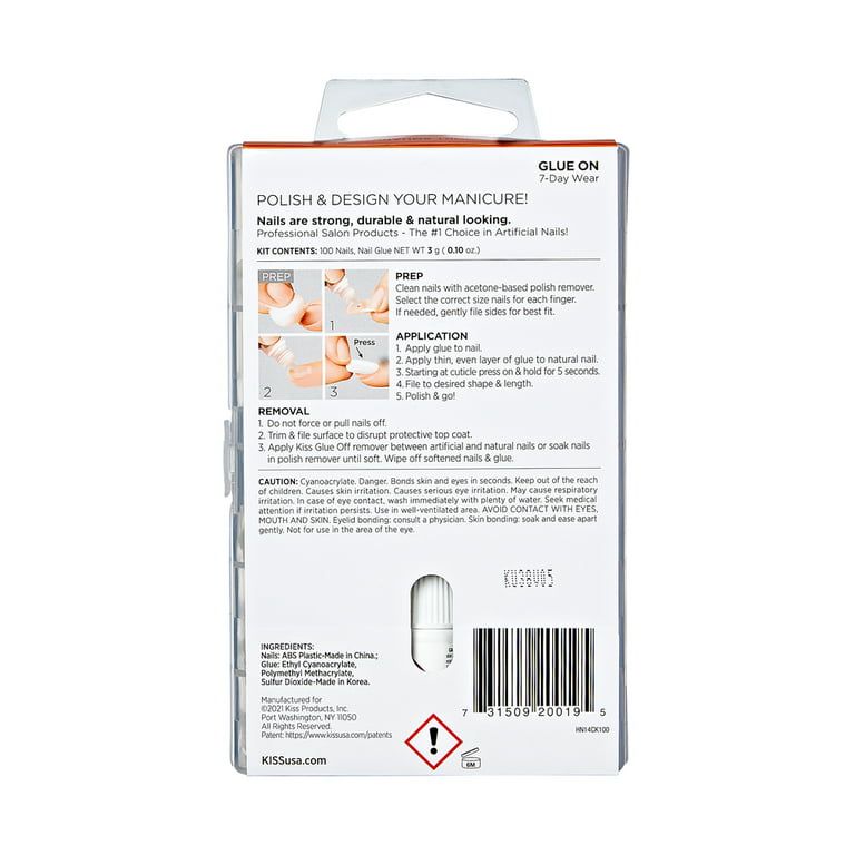 Kiss 100 Acrylic Plain Full-cover Nails (3 Pack, Short Square)