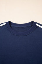 Varsity Stripe Crewneck Pullover and Sweatpants Set THRIXINE