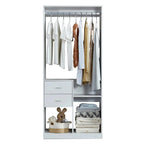 305 GreyCloset System: Walk-in Closet Organizer System with 4 Drawers Closet Kit with Shelves Hanging Rod Metal Handles Built-in Storage Organization 31.5"W x 15.7"D x 70.8"H Pi-Mart