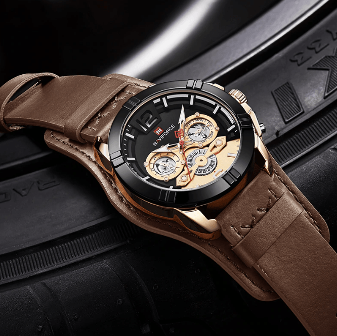 Men's Leather Waterproof Watch With Chronometers And Fluorescent Hands Excellent Design Perfect Gift - SJB-DIAMOND ELITES