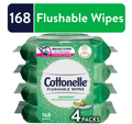 Cottonelle GentlePlus Flushable Wet Wipes, 4 Flip-Top Packs (168 Total Wipes)