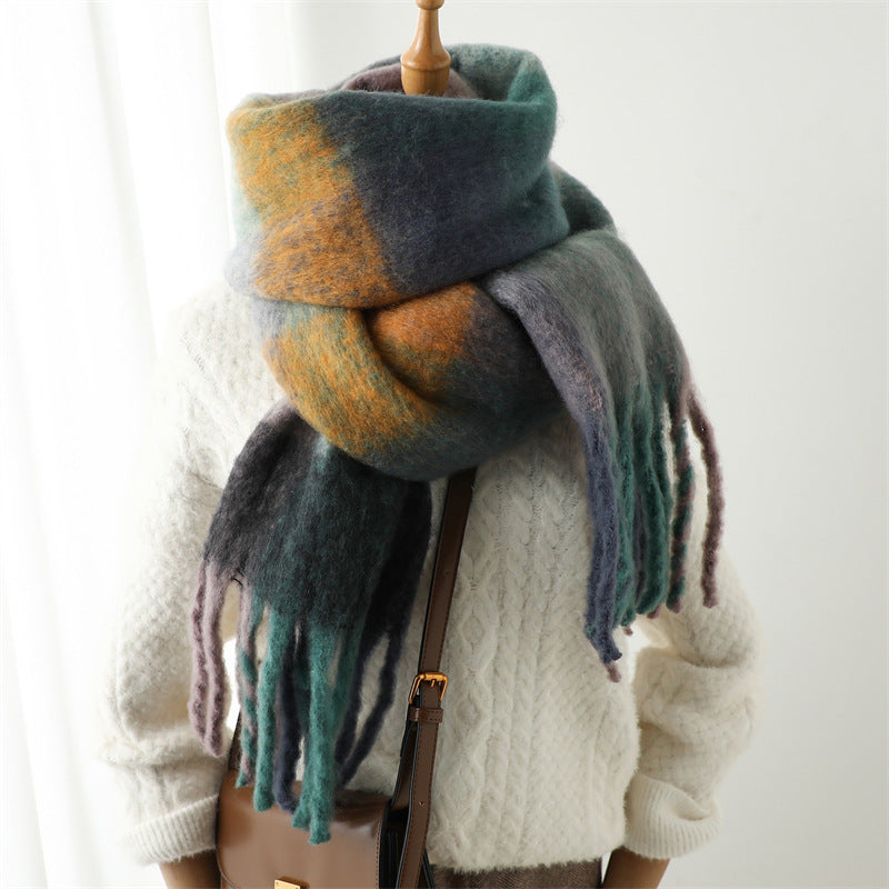 New Luxury Winter Soft Head Wraps Plaid Scarf Shawls Cashmere  Warm Cashmere Scarves Rainbow For Women Stevvex