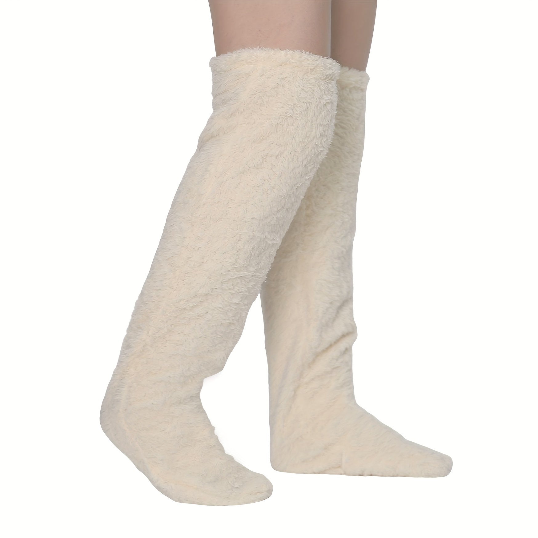 Fuzzy Thigh High Stockings, Warm Over-the-Knee Socks for Women, Solid Color Lootquake LLC