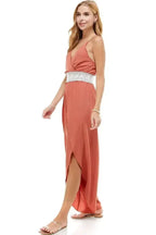 FLORAL & SOLID CROCHET TULIP LEG CAMI JUMPSUIT