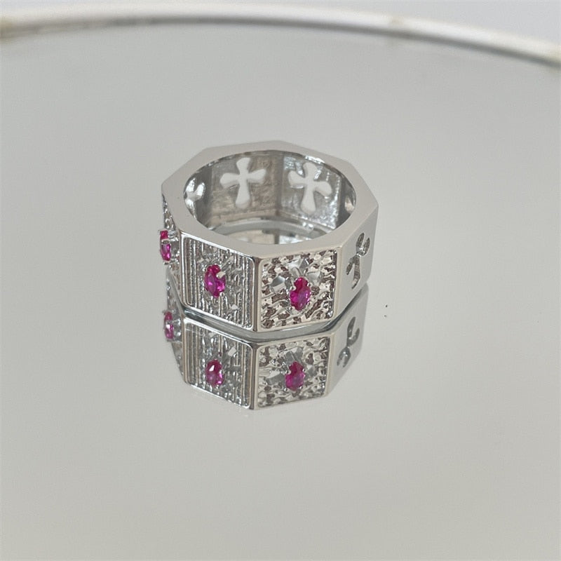 Red Zircon Cross Open Ring Pi-Mart