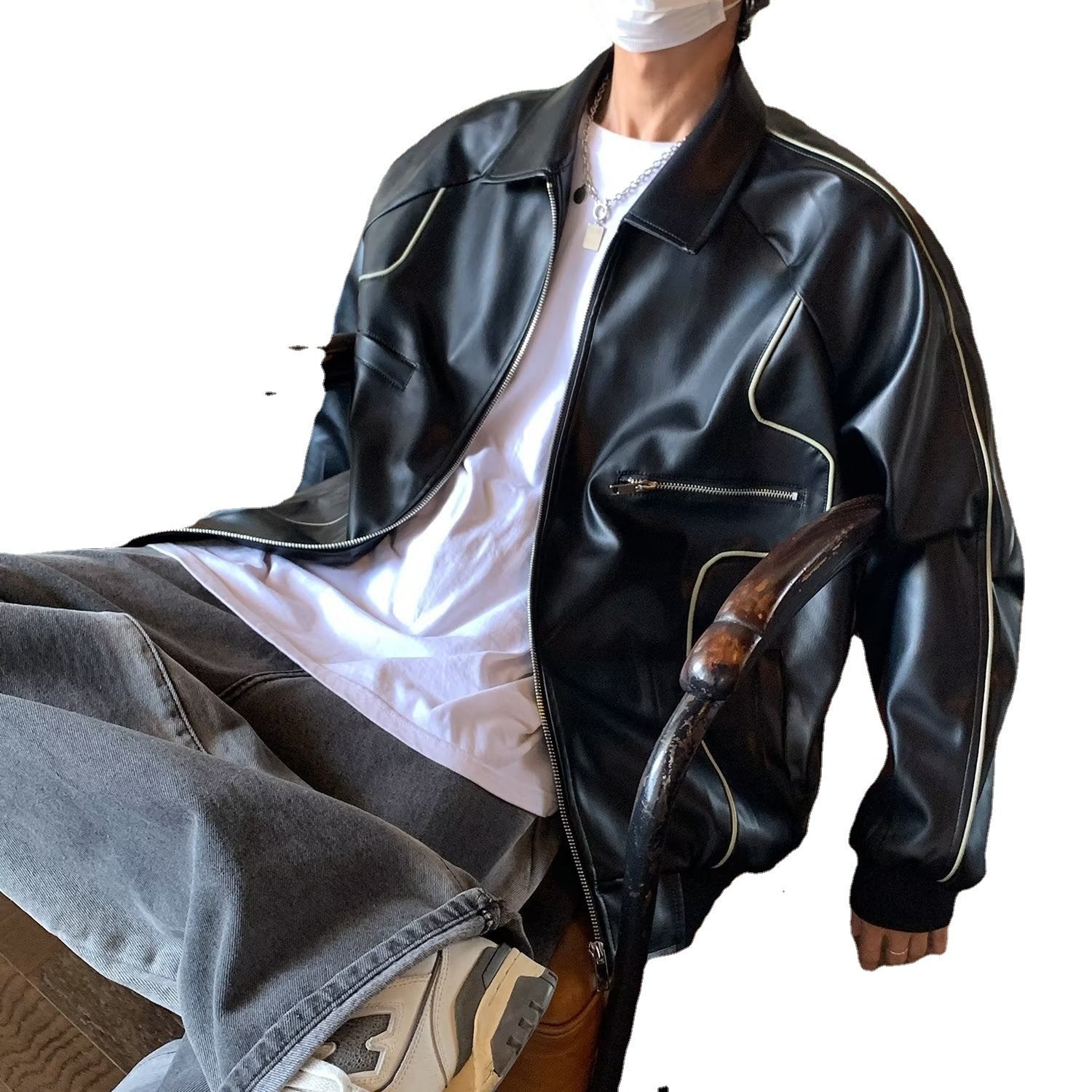 Retro Solid PU Leather Lapel Jackets For Men And Women Pi-Mart