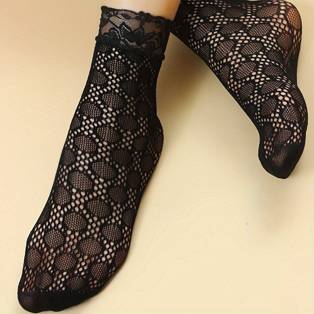 5 Pairs Fashion Thin Floral Lace Socks, Comfy & Breathable Short Socks, Women's Stockings & Hosiery Lootquake LLC