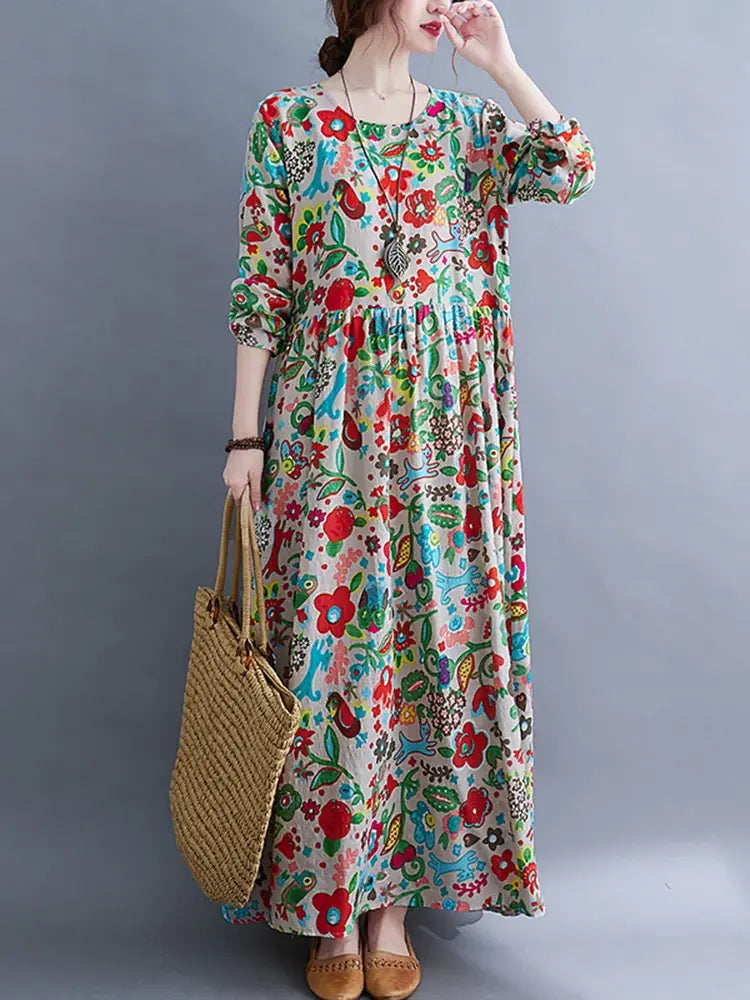 Floral Print Long Sleeve Dresses Pi-Mart