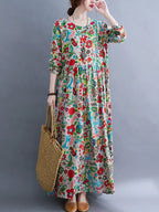 Floral Print Long Sleeve Dresses Pi-Mart