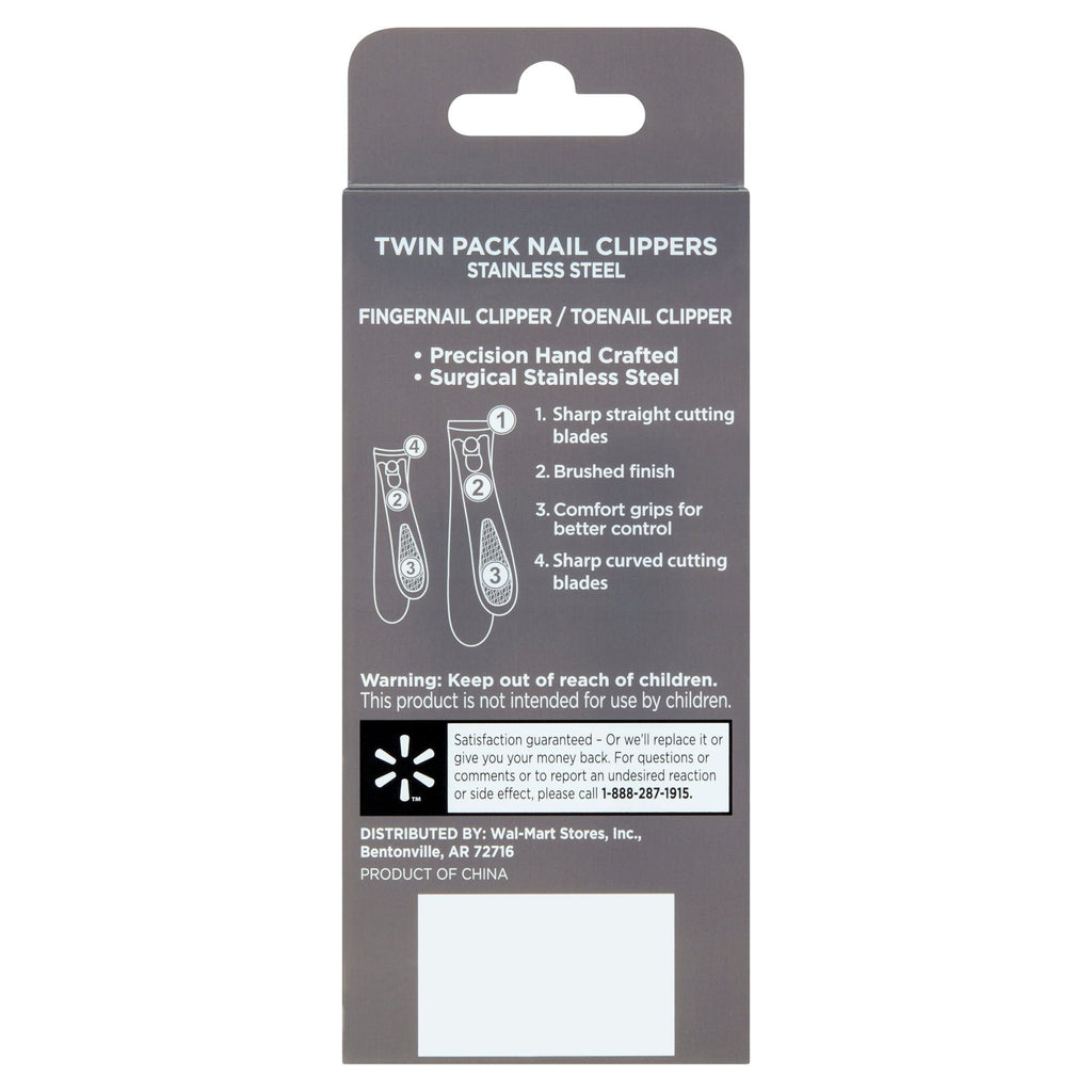 Equate Men Stainless Steel Nail Clippers Twin Pack EasyOptionXY LLC