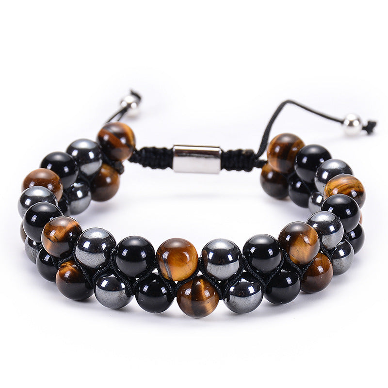 Natural Tiger Eye Stone Lava Lava Stone Double Row Bracelet Pi-Mart